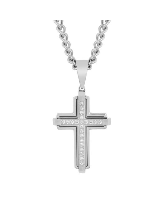 Robert Alton Metallic 1/6Ctw Diamond Stainless Steel Cross Pendant for men