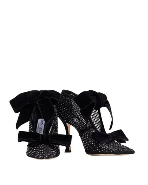 Jimmy Choo Black Flaca 100 Crystal-Embellished Mesh Pumps, Brand Size 35.5 Us