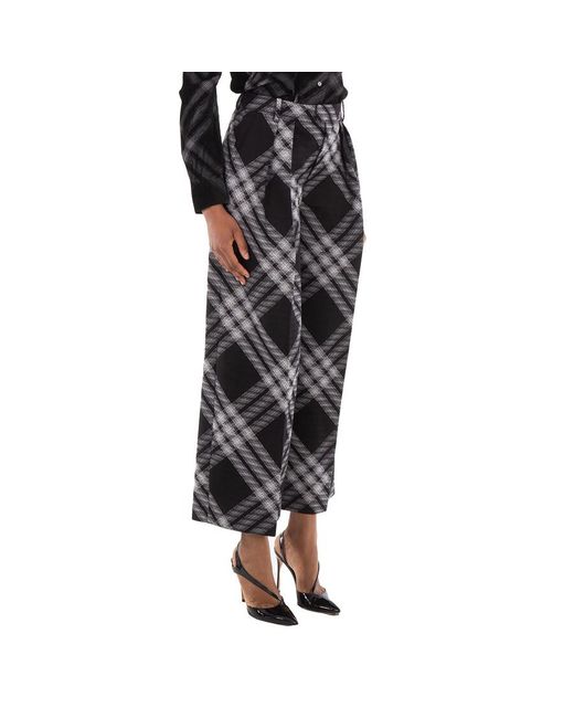 Burberry Black Wide-Leg Tartan Wool Boyfriend Trousers, Brand Size 14 Us