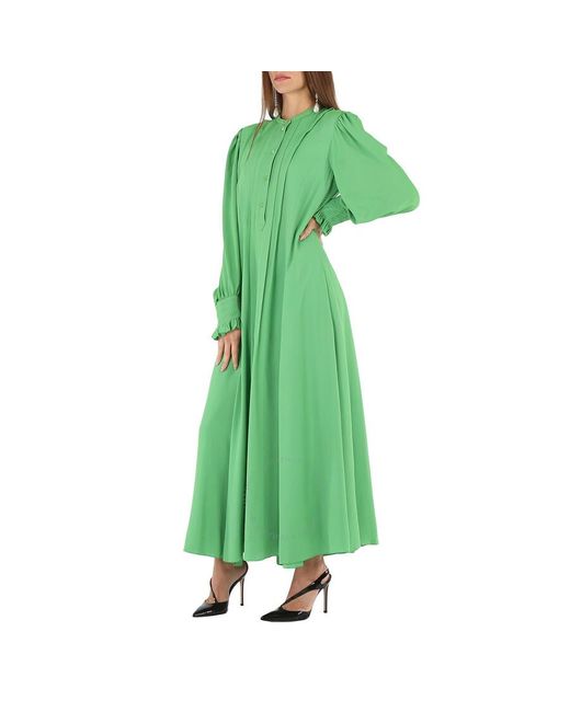 Chloé Green Vibrant Pintucked Crepe Long Dress