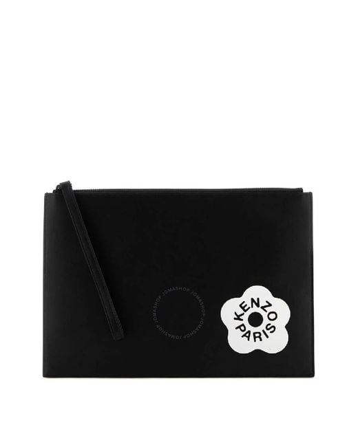 KENZO Black Stamp Zipped Large Clutch Bag for men