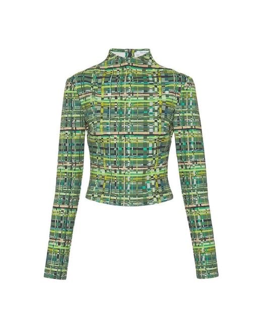 Ferragamo Green Technical Jersey Check Pattern Shirt