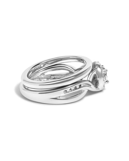 Haus of Brilliance White 925 Sterling 1/7 Cttw Diamond Halo Bypass Engagement Ring And Wedding Band Set