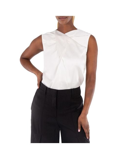 Burberry White Draped Satin-Back Crepe Top, Brand Size 8 (Us