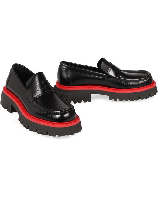 Ferragamo Black Fergal Logo Debossed Loafers, Size 7 for men