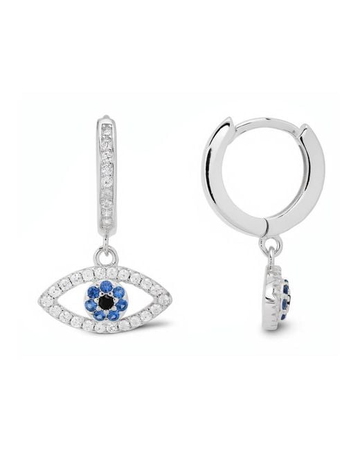 Kylie Harper Metallic Sterling Dangling Evil Eye Cz Hoop Earrings