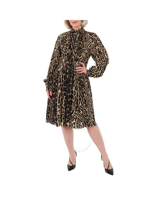 Burberry Brown Embellished Leopard Silk Dress