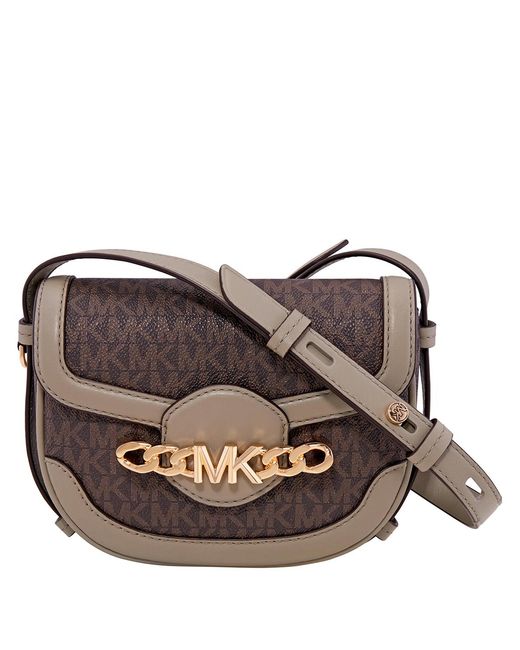 Michael Kors Brown Ladies Hally Extra-Small Embellished Logo Crossbody Bag- Dusty Sage