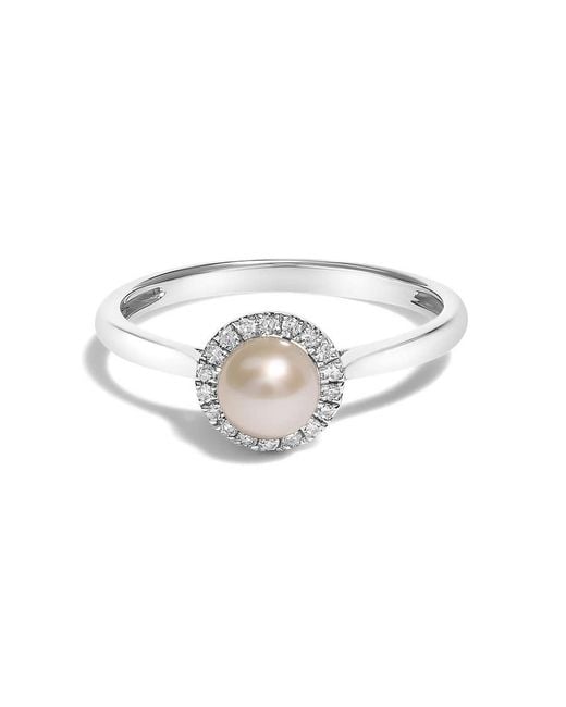 Haus of Brilliance White 10K 5Mm Cultured Freshwater Pearl And Diamond Halo Ring (I-J Color, I1-I2 Clarity)