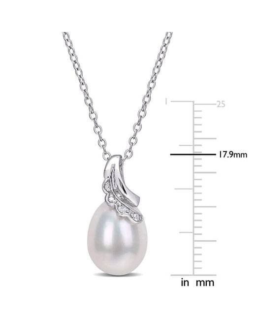 Amour Metallic 8.5-9Mm Freshwater Cultured Pearl And Diamond Accent Drop Pendant With Chain