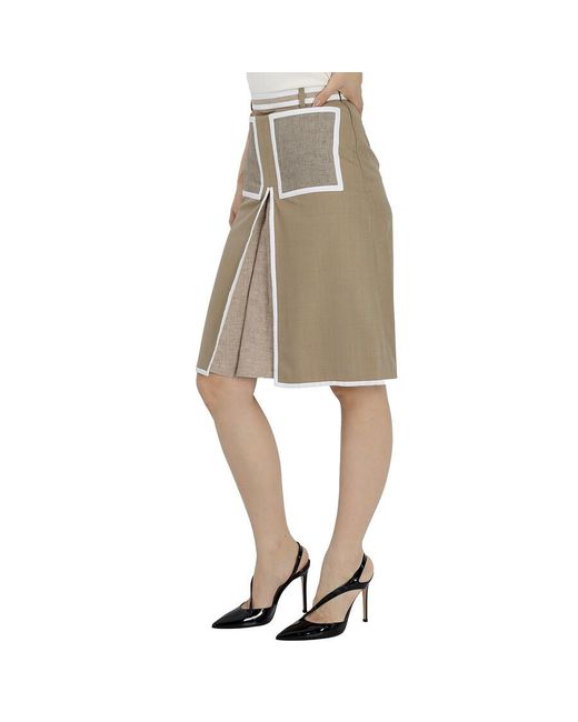 Burberry Natural Wool Cashmere A-Line Skirt With Box-Pleat Detail, Brand Size 4 (Us