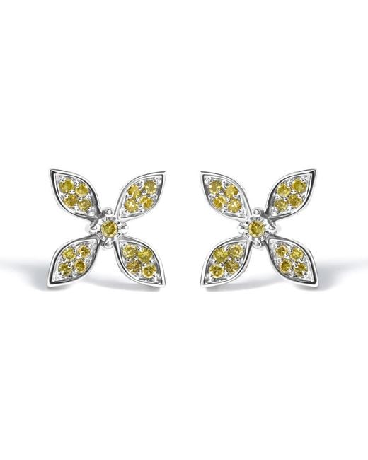 Haus of Brilliance Metallic Sterling Treated Diamond Accent Floral Stud Earrings