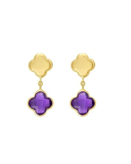 Tresorra Metallic 14K Amethyst Clover Gem Earrings