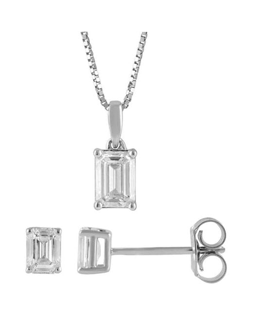 Brilliant Diamond White 1 Ctw Emerald Solitaire Lab Grown Diamond Pendant Earring Set for men