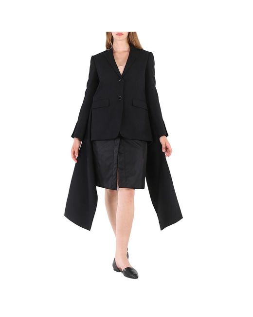 Burberry Black Ladies Wadded Detachable-Warmer Wool Tailored Jacket, Brand Size 2 (Us