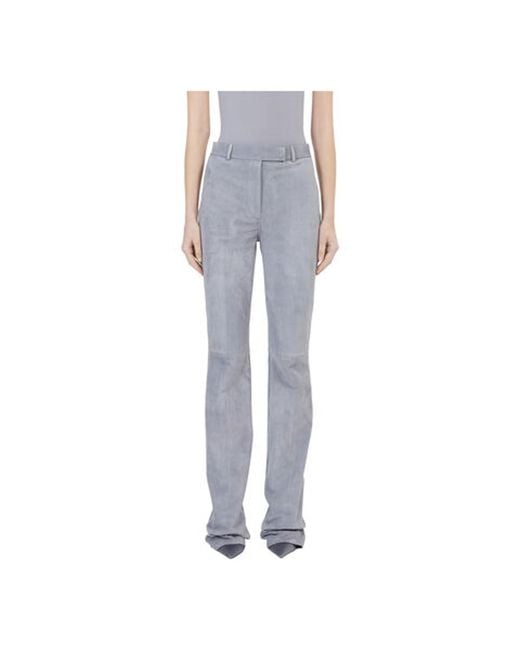 Ferragamo Blue Suede Straight-Leg Tailored Trousers, Brand Size 38 Us