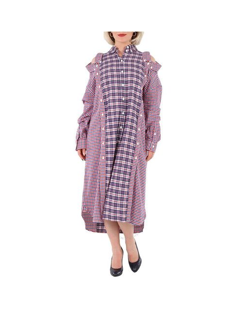 Burberry Purple Bright Reconstructed Contrast Check Shirt Dress