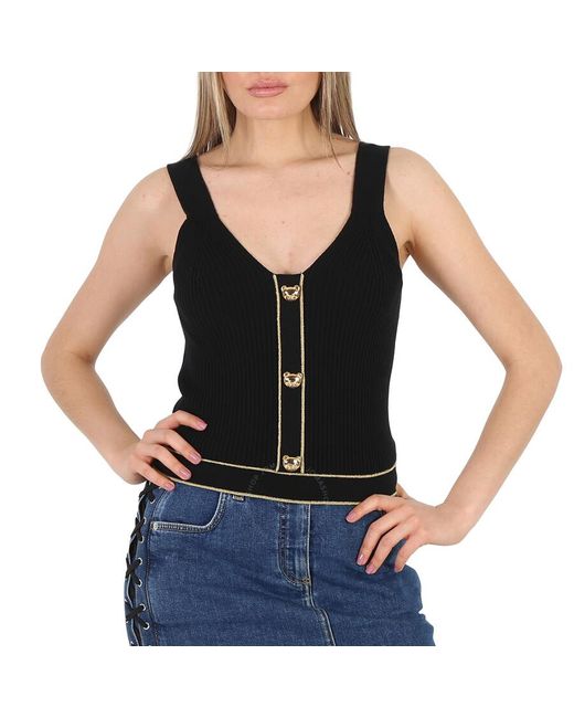 Moschino Black Button-embellished Ribbed Wool Tank Top