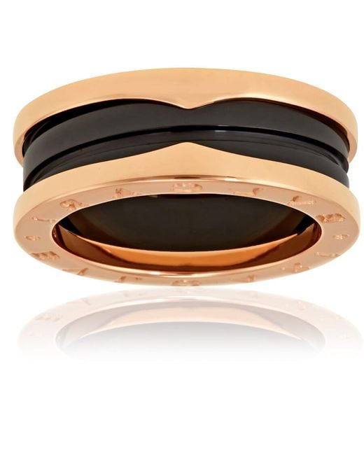 BVLGARI Metallic B.Zero1 18K Rose And Ceramic 2-Band Ring, Brand Size 54 (Us Size 7)
