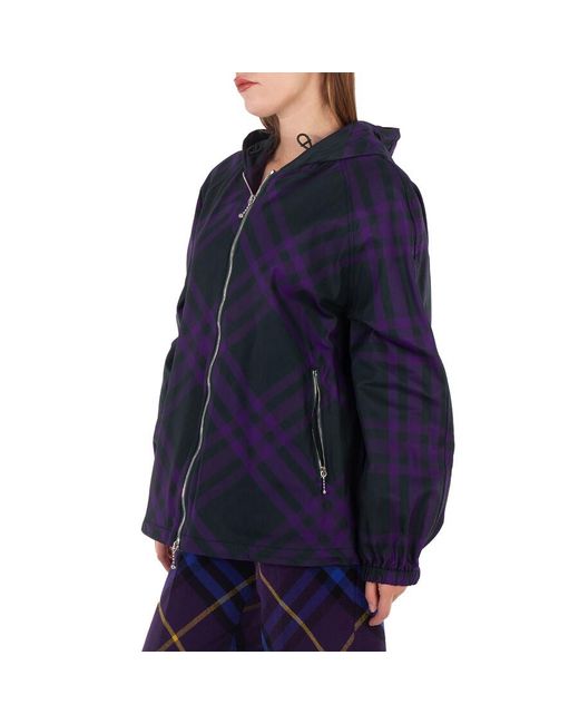 Burberry Blue Check-Pattern Hooded Jacket