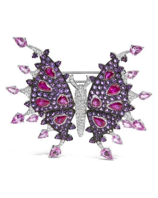 Haus of Brilliance Purple 18K 1.00 Cttw Diamond, Ruby Sapphire, And Amethyst Mixed Gemstone Butterfly Brooch Pin for men