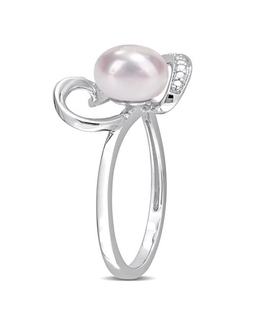 Amour Metallic 8-8.5Mm Freshwater Cultured Pearl And Diamond Accent Heart Ring for men
