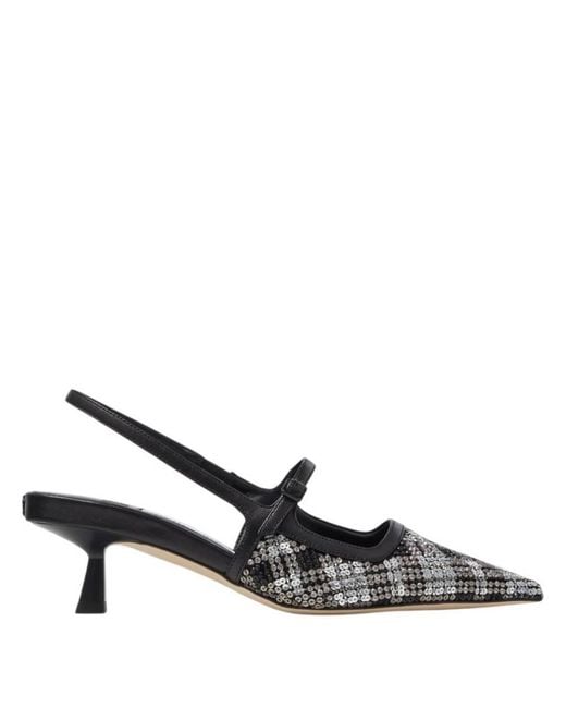 Jimmy Choo Black Didi 45 Beaded Tartan Slingback Pumps, Brand Size 35 Us