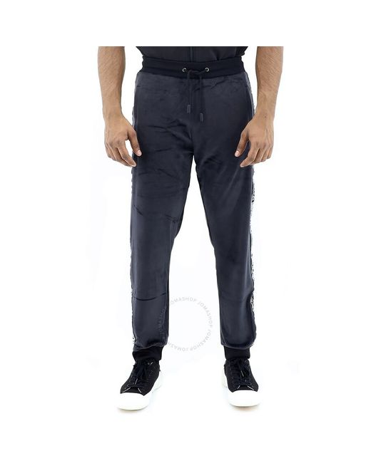 Roberto Cavalli Blue Velour Logo Stripe Sweatpants for men