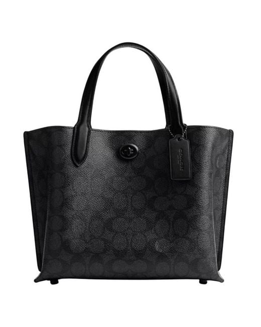 COACH Black Signature Canvas Willow Tote Bag