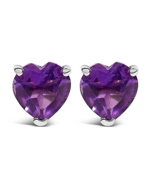 Haus of Brilliance Purple 14K 5Mm Heart Cut Amethyst Solitaire Stud Earrings