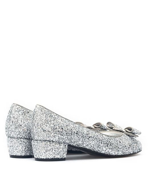 Ferragamo Metallic Salvatore Vara Bow Glitter Pump Shoes, Brand Size 5.5