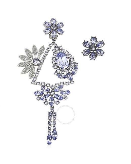 Burberry Blue Asymmetrical Crystal Daisy Drop Clip-on Earrings