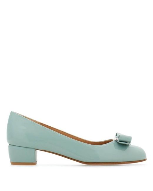 Ferragamo Blue Vara Bow Round-Toe Pumps, Size 5