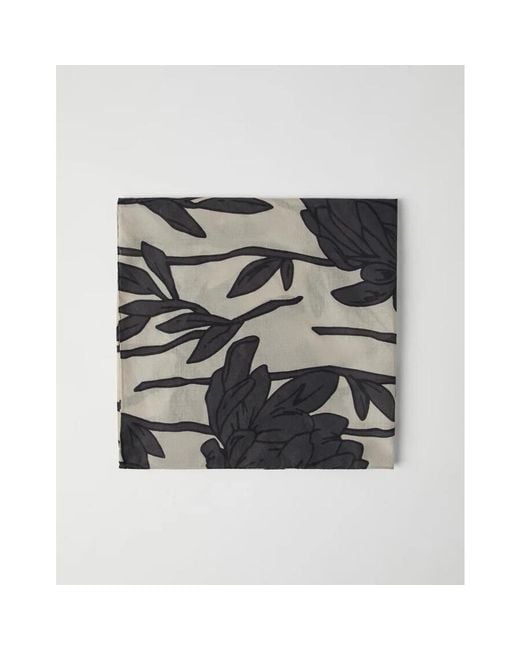 Brunello Cucinelli Gray Floral Cotton Neck Wrap, One Size