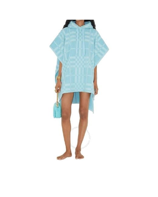 Burberry Blue Check Jacquard Woven Towelling Poncho