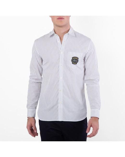 Lacoste Gray Striped Cotton Poplin Long-Sleeve Shirt, Brand Size 39 (Neck for men