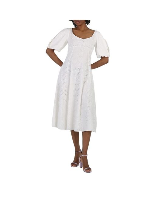 KENZO White Ladies Off Broderie Anglais Embroidered Midi Dress, Brand Size 36 (Us
