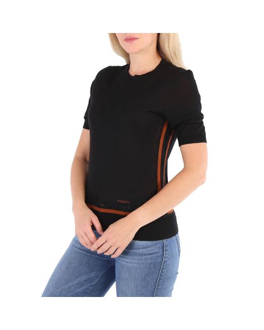 Burberry Black Short Sleeve Logo Intarsia Wool Silk Cashmere Top