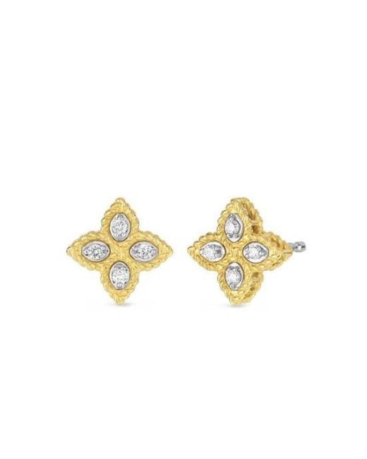 Roberto Coin Metallic 18k Yellow Gold Small Princess Flower Diamond Stud Earrings for men