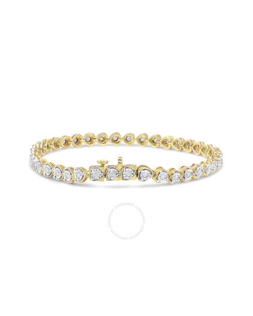 Haus of Brilliance Metallic 10K Plated .925 Sterling 1.0 Cttw Miracle Set Diamond Heart-Link 7" Tennis Bracelet (I-J Color, I2-I3 Clarity)