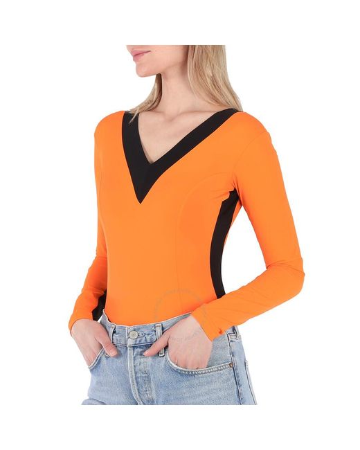 Burberry Orange Bright V-neck Bodysuit