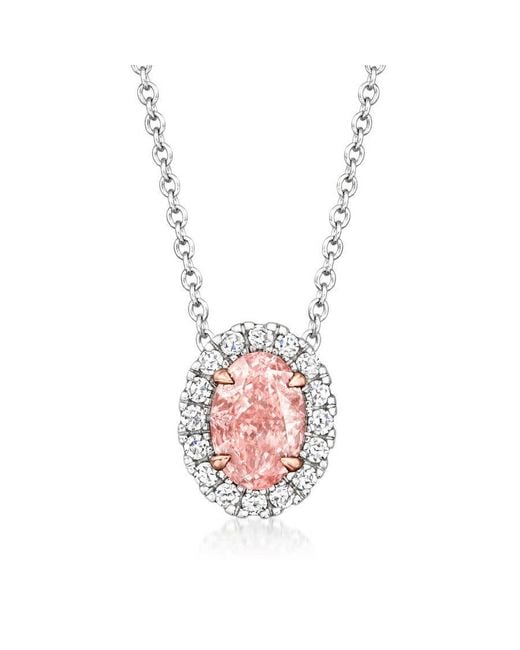 Brilliant Diamond Pink 1.20 Carat Lab Grown Halo Oval Pendant Necklace