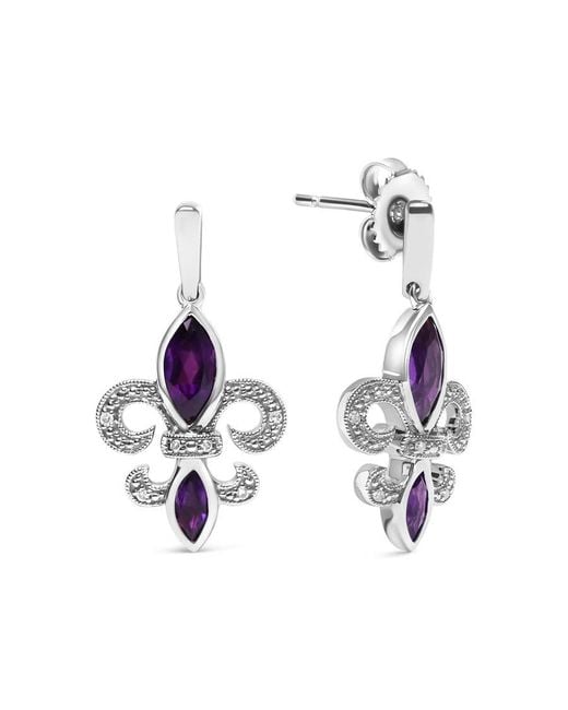 Haus of Brilliance Blue 925 Sterling Marquise Cut Amethyst And Diamond Accent Fleur De Lis Dangle Stud Earrings (H-I Color, Si1-Si2 Clarity)