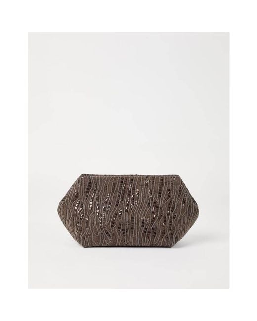 Brunello Cucinelli Brown Cotton Linen Clutch