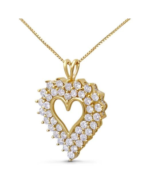 Haus of Brilliance Metallic 14K Plated .925 Sterling 4.0 Cttw Diamond Shadow Frame Heart 18" Pendant (J-K Color, I1-I2 Clarity)