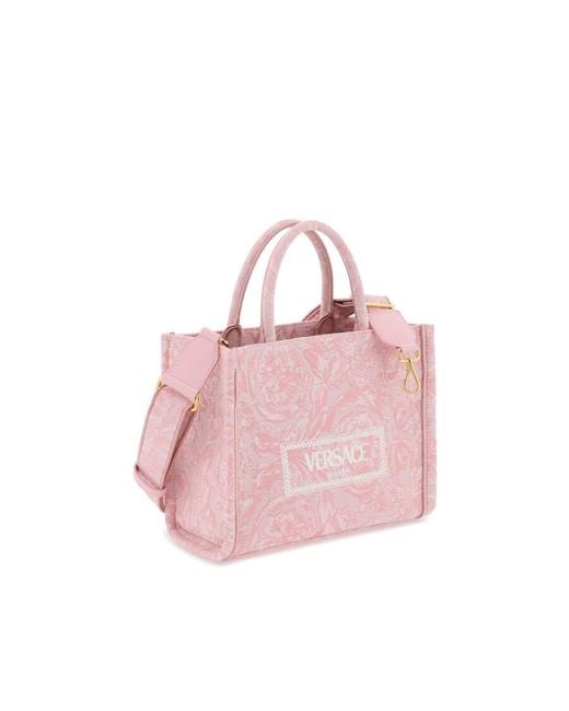 Versace Pink Barocco Athena Small Tote Bag Print