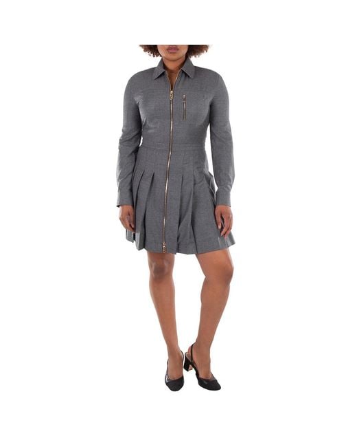 Fendi Gray Pleated Long Sleeves Wool Dress, Brand Size 42 (Us