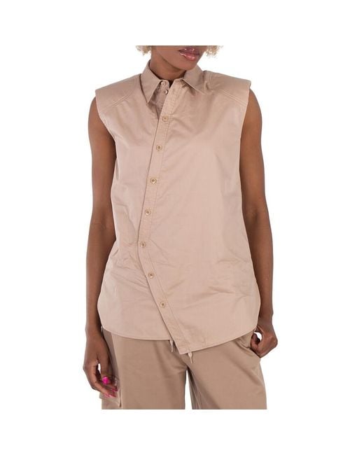 Tibi Brown Sleeveless Poplin Shoulderpad Shirt