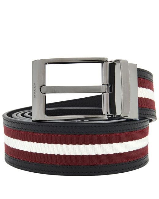 Bally Black Striped Reversible Leather Belt for men