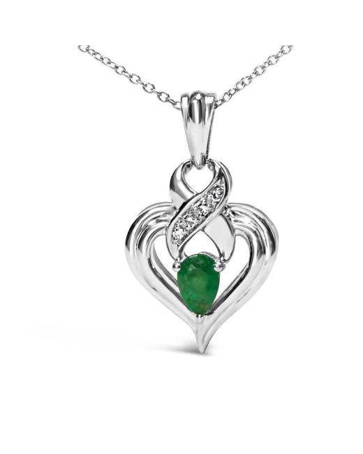 Haus of Brilliance Metallic 925 Sterling 6X4Mm Pear Emerald And Diamond Accent Heart Pendant Necklace (H-I Color, Si1-Si2 Clarity)